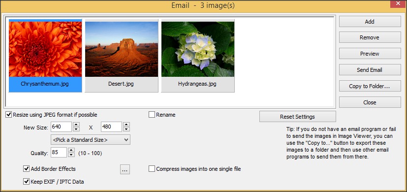 FastStone Image Viewer 6.2 : Image Emailing Window