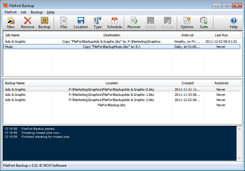 FileFort Free Backup Software 3.29 : Main Window