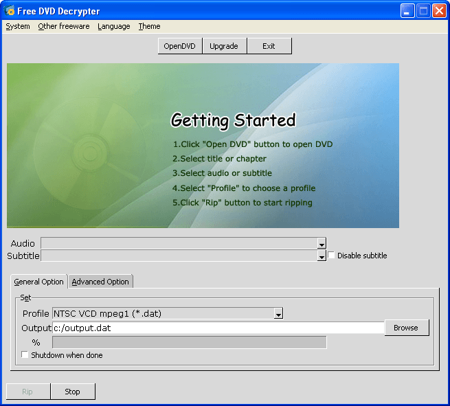 FreewareStudio Free DVD Decrypter 2.0 : Initial Screen