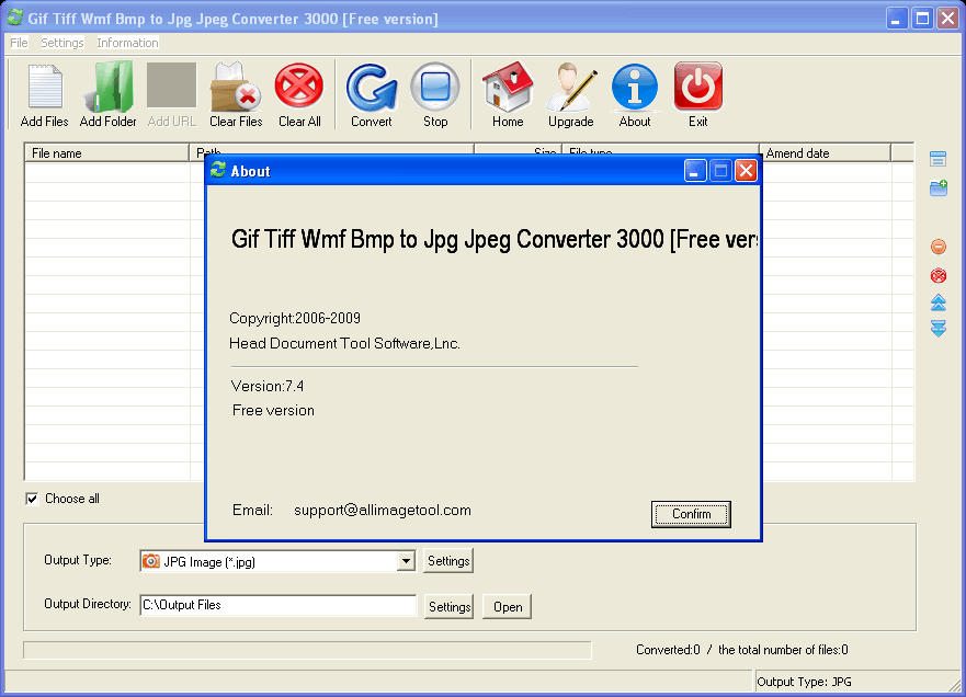 Gif Tiff Wmf Bmp to Jpg Jpeg Converter 3000 7.4 : Main window.