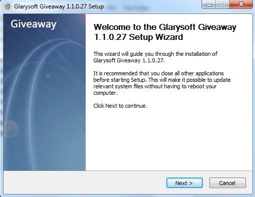 Glarysoft Giveaway 1.1 : Setup Window