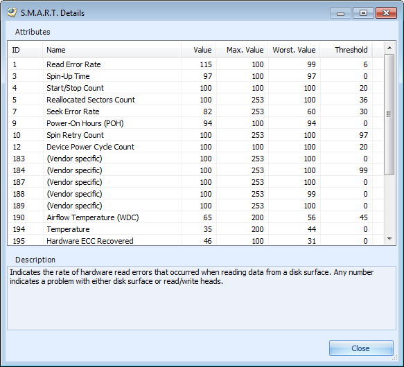 HDD Observer 5.2 : The S.M.A.R.T. Details