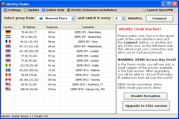 Identity Cloaker 1.1 : Main window
