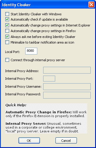 Identity Cloaker 1.1 : Settings