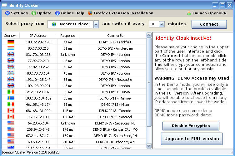 Identity Cloaker 1.2 : Main window