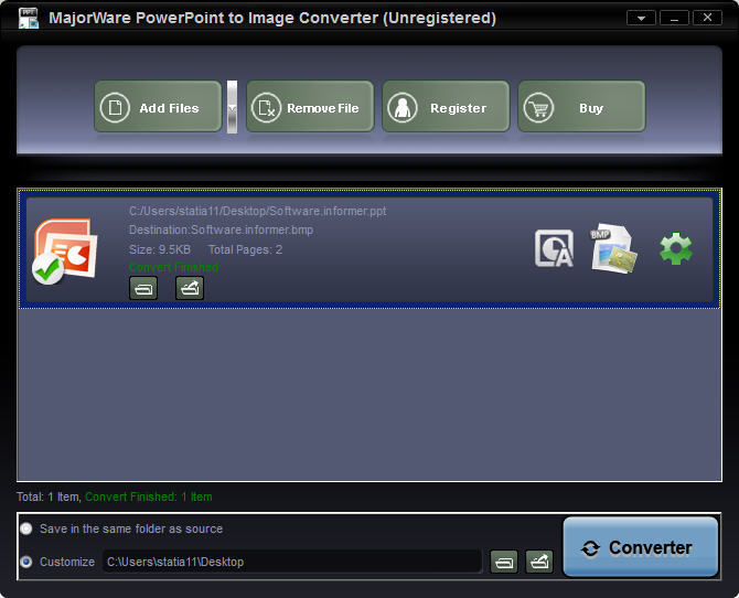 MajorWare PowerPoint to Image Converter 3.0 : Main View