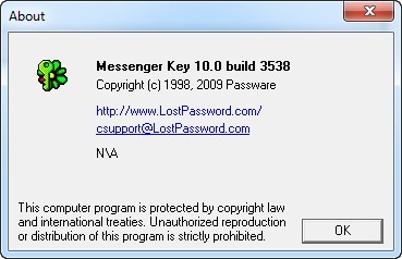 Messenger Key 10.0 : About Window