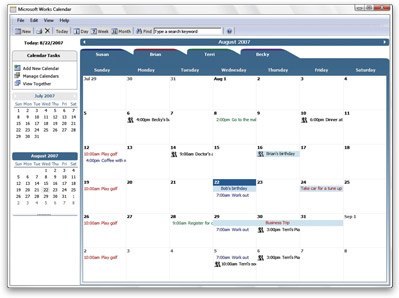 Microsoft Works : Calendar View