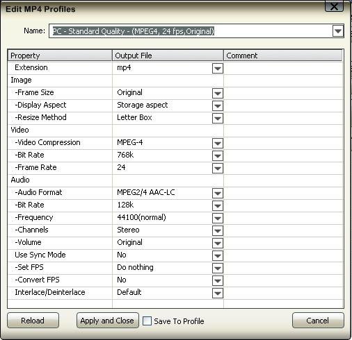 OJOsoft MP4 Converter 2.2 : Edit MP4 Profiles
