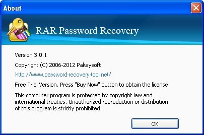 Pakeysoft RAR Password Recovery 3.0 : About