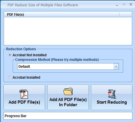 PDF Reduce Size of Multiple Files Software 1.0 : Main window