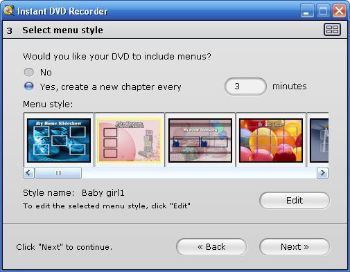 Pinnacle Instant DVD Recorder : Select menu style
