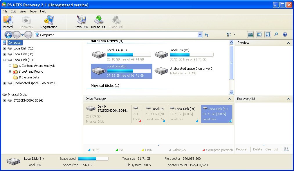 RS NTFS Recovery 2.1 : Main Window