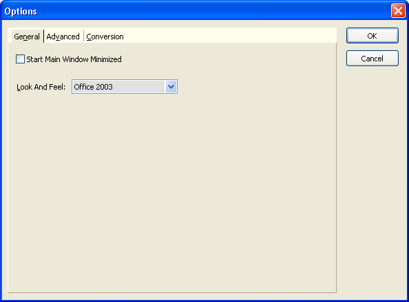 RTF Convertor 1.0 : Options Window