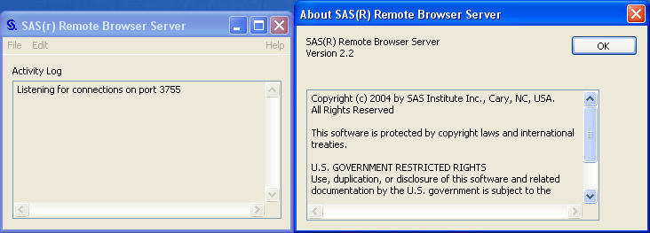 SAS Remote Browser Server 2.2 : Main window