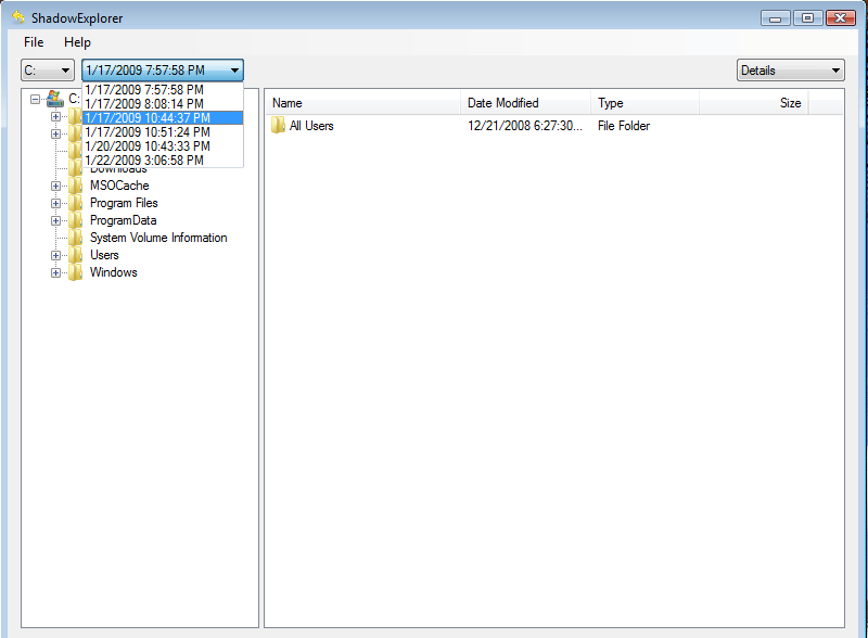 ShadowExplorer 0.4 : Backup dates