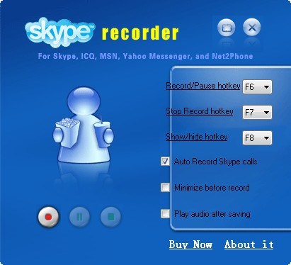 Skype Recorder 13.0 : Main window