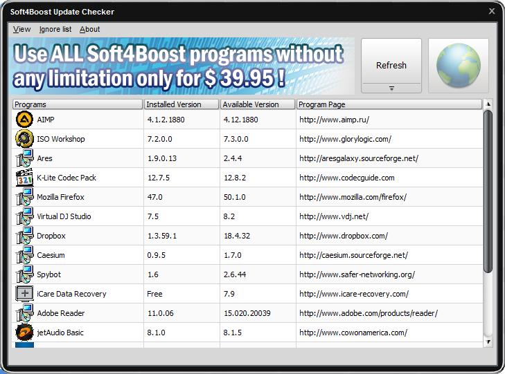 Soft4Boost Update Checker 7.0 : Main window
