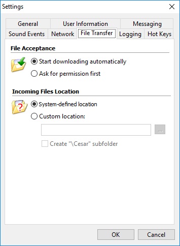 Softros LAN Messenger 8.0 : File Transfer Settings