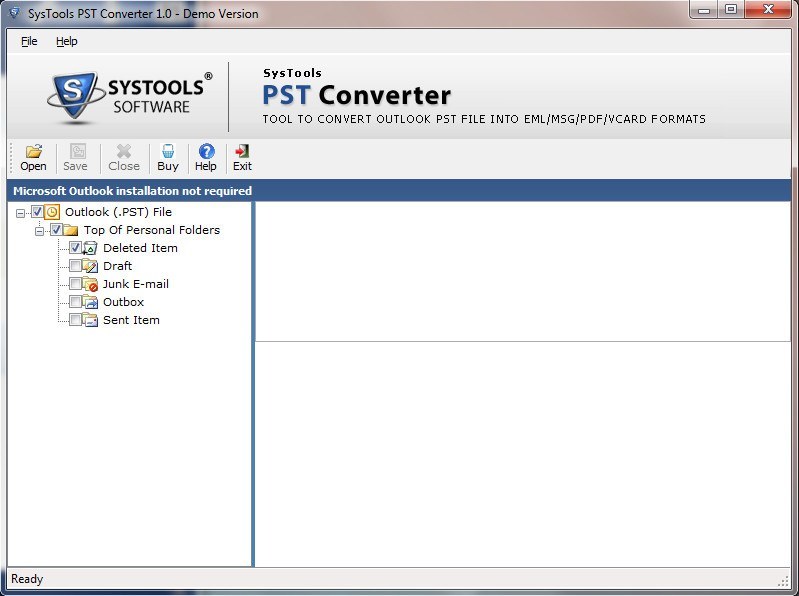 SysTools PST Converter 1.0 : Main window