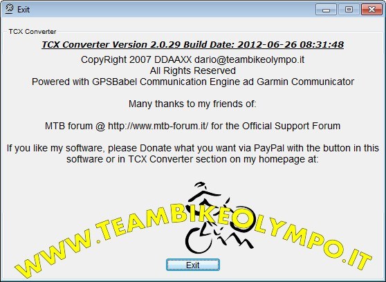 TCX Converter 2.0 : About Window