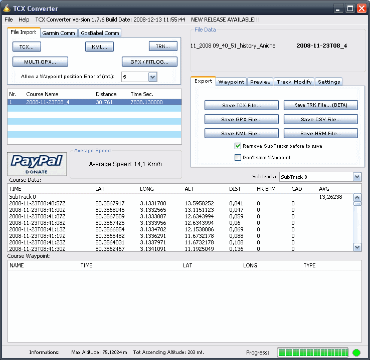 TCX Converter 2.0 : Main window