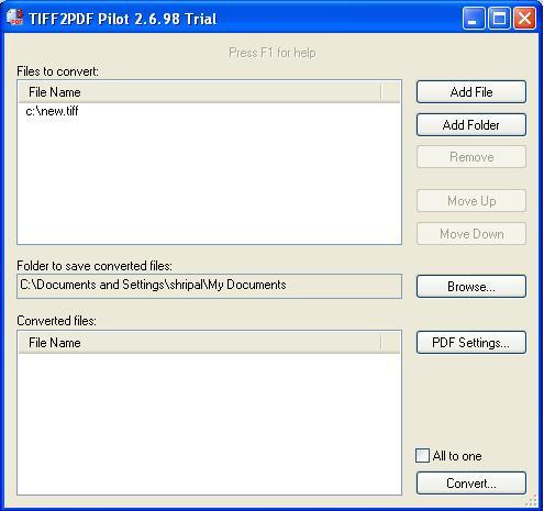 TIFF2PDF Pilot 2.6 : Main screen