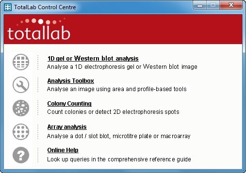 TotalLab Quant 2.2 : Control Center Window