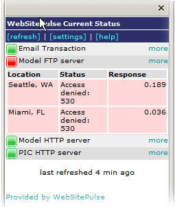 WebSitePulse Current Status IE 1.0 : Main window