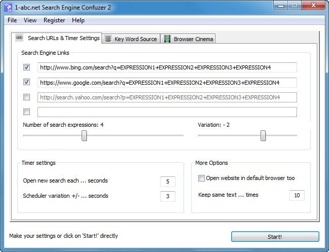 1-abc.net Search Engine Confuzer 2.0 : Main Window