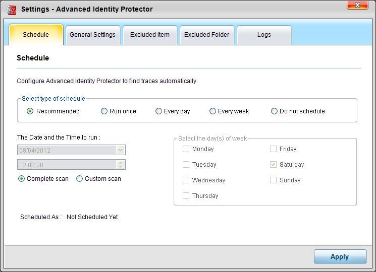 Advanced Identity Protector 1.0 : General Settings - Scheduler