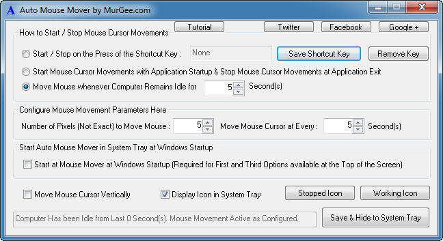 Auto Mouse Mover 1.9 : Main Interface