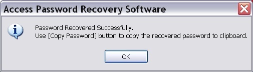 Access Password Recovery Software 2.4 : Popup message