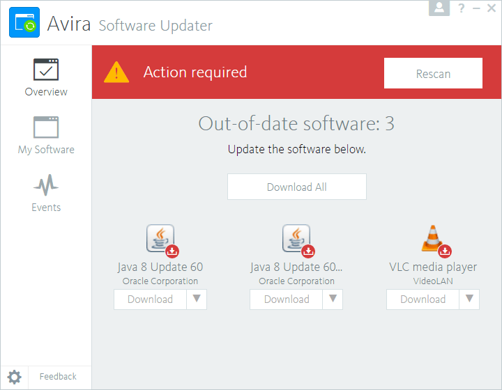 Avira Software Updater 1.2 : Main Window