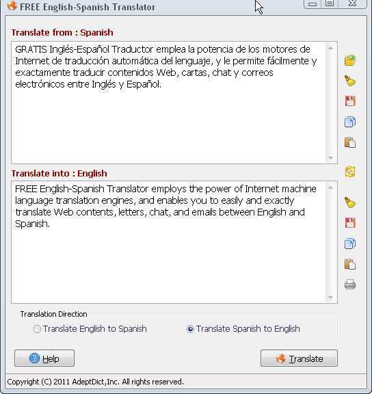 English to Spanish Translator 1.3 : Main window