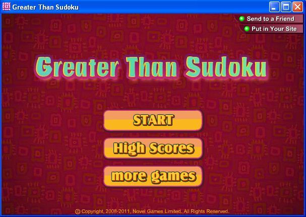 Greater Than Sudoku : Main menu