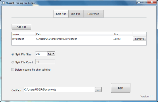 Jihosoft Free Big File Sender 1.1 : Main Window