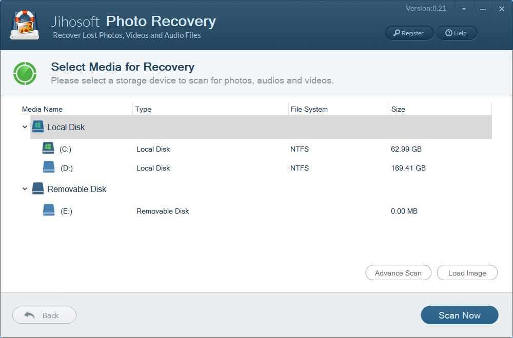 Jihosoft Photo Recovery 8.2 : Selecting Scan Location