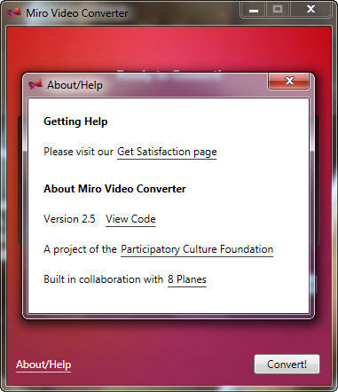 Miro Video Converter 2.5 : About Page
