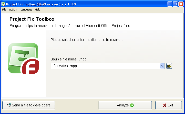 Project Fix Toolbox 2.1 : Main window