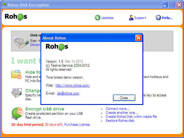 Rohos Disk Encryption 1.9 : Main window