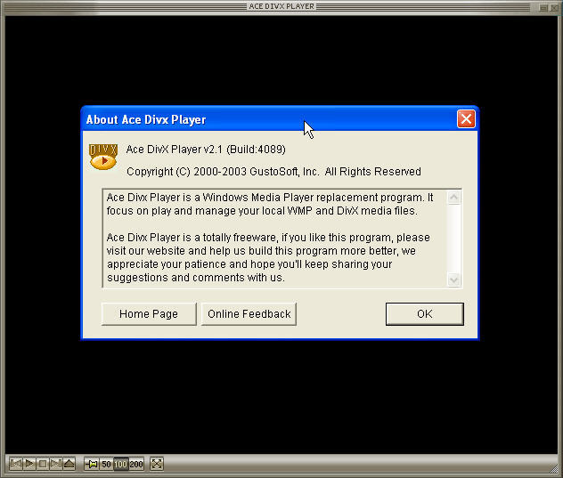 Ace DivX Player 2.1 : Main window