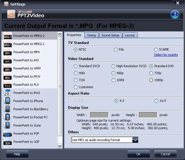 Acoolsoft PPT2Video Converter 1.6 : Settings