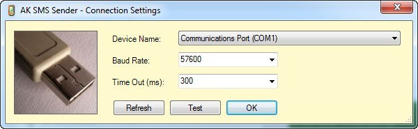 AK SMS Sender 1.0 : Connection Settings