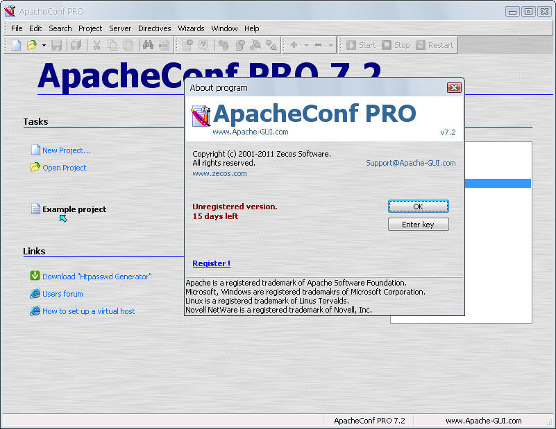 ApacheConf 7.2 : Main window