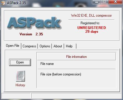 ASPack 2.3 : Main window