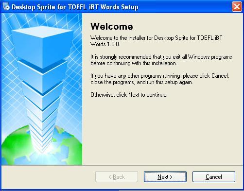 Desktop Sprite for TOEFL iBT Words 1.0 : Setup wizard
