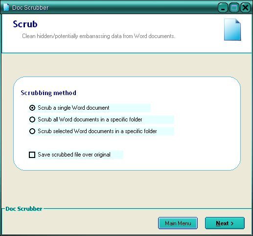 Doc Scrubber 1.1 : You can analyze your files or scrub them directly