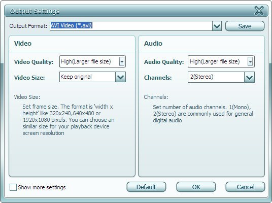 EasiestSoft Video Converter 1.0 : Output Settings