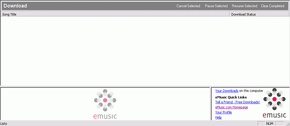 eMusic Download Manager 3.0 : Initial window